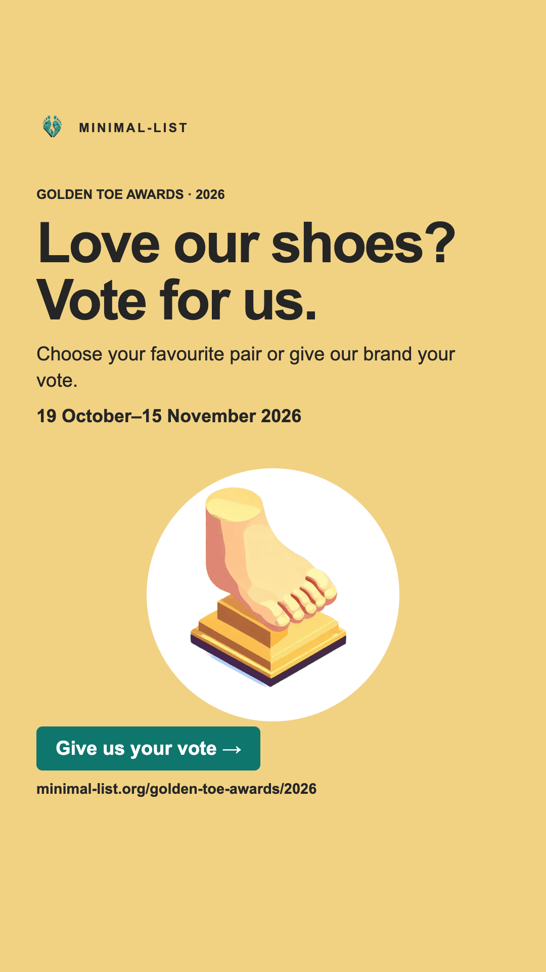 Golden Toe 2026 vote for our shoes, story